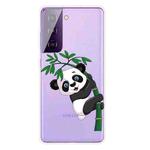 For Samsung Galaxy S21+ 5G Colored Drawing Pattern Highly Transparent TPU Protective Case(Panda Climbing Bamboo)