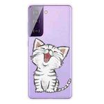 For Samsung Galaxy S21+ 5G Colored Drawing Pattern Highly Transparent TPU Protective Case(Laughing Cat)