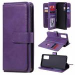 For Samsung Galaxy S20 FE 5G Multifunctional Magnetic Copper Buckle Horizontal Flip Solid Color Leather Case with 10 Card Slots & Wallet & Holder & Photo Frame(Purple)