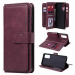 For Samsung Galaxy S20 FE 5G Multifunctional Magnetic Copper Buckle Horizontal Flip Solid Color Leather Case with 10 Card Slots & Wallet & Holder & Photo Frame(Wine Red)