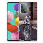 For Samsung Galaxy A32 5G Colored Drawing Pattern Highly Transparent TPU Protective Case(Reflection Cat Tiger)