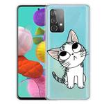 For Samsung Galaxy A52 5G / 4G Colored Drawing Pattern Highly Transparent TPU Protective Case(Tilted Head Cat)