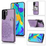 For Huawei P30 Pro Embossed Pattern PU + TPU Protective Case with Holder & Wallet & Card Slots(Purple)