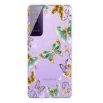 For Samsung Galaxy S21 5G Colored Drawing Pattern Highly Transparent TPU Protective Case(Gold Butterflies)