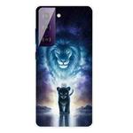For Samsung Galaxy S21 5G Colored Drawing Pattern Highly Transparent TPU Protective Case(Lion King)