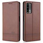 For Xiaomi Redmi Note 9 AZNS Magnetic Calf Texture Horizontal Flip Leather Case with Card Slots & Holder & Wallet(Dark Brown)