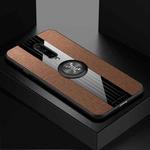 For OnePlus 7 Pro XINLI Stitching Cloth Texture Shockproof TPU Protective Case with Ring Holder(Brown)