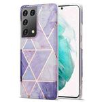 For Samsung Galaxy S21 Ultra 5G Electroplating Stitching Marbled IMD Stripe Straight Edge Rubik Cube Phone Protective Case(Light Purple)