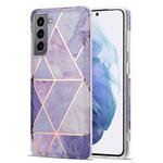 For Samsung Galaxy S21+ 5G Electroplating Stitching Marbled IMD Stripe Straight Edge Rubik Cube Phone Protective Case(Light Purple)