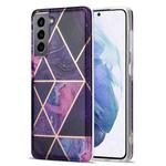 For Samsung Galaxy S21 5G Electroplating Stitching Marbled IMD Stripe Straight Edge Rubik Cube Phone Protective Case(Dark Purple)