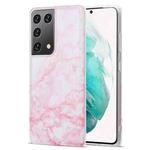 For Samsung Galaxy S21 Ultra 5G TPU Glossy Marble Pattern IMD Protective Case(Light Pink)