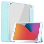 For iPad 10.2 2021 / 2020 / 2019 Transparent Acrylic + TPU Back Cover Horizontal Flip Leather Case with 3-folding Holder & Pen Holder & Sleep / Wake-up Function(Sky Blue)