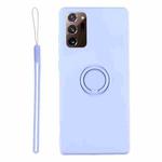 For Samsung Galaxy S20 FE Solid Color Liquid Silicone Shockproof Full Coverage Protective Case with Ring Holder & Lanyard(Light Purple)