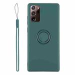 For Samsung Galaxy S20 FE Solid Color Liquid Silicone Shockproof Full Coverage Protective Case with Ring Holder & Lanyard(Deep Green)