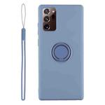 For Samsung Galaxy S20 FE Solid Color Liquid Silicone Shockproof Full Coverage Protective Case with Ring Holder & Lanyard(Grey)