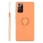For Samsung Galaxy S20 FE Solid Color Liquid Silicone Shockproof Full Coverage Protective Case with Ring Holder & Lanyard(Orange)