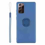 For Samsung Galaxy S20 FE Solid Color Liquid Silicone Shockproof Full Coverage Protective Case with Ring Holder & Lanyard(Blue)