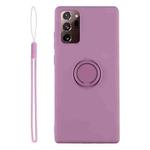 For Samsung Galaxy S20 FE Solid Color Liquid Silicone Shockproof Full Coverage Protective Case with Ring Holder & Lanyard(Purple)