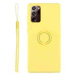 For Samsung Galaxy S20 FE Solid Color Liquid Silicone Shockproof Full Coverage Protective Case with Ring Holder & Lanyard(Yellow)