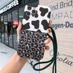 For iPhone 12 mini Animal Texture IMD Shockproof TPU Protective Case with Lanyard (Cow + leopard)