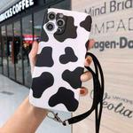 For iPhone 12 Animal Texture IMD Shockproof TPU Protective Case with Lanyard(Cow Pattern)