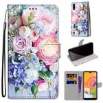 For Samsung Galaxy A01 Coloured Drawing Cross Texture Horizontal Flip PU Leather Case with Holder & Card Slots & Wallet & Lanyard(Light Pink Bouquet)