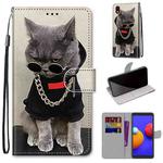 For Samsung Galaxy A01 Core Coloured Drawing Cross Texture Horizontal Flip PU Leather Case with Holder & Card Slots & Wallet & Lanyard(Golden Chain Grey Cat)