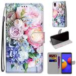 For Samsung Galaxy A01 Core Coloured Drawing Cross Texture Horizontal Flip PU Leather Case with Holder & Card Slots & Wallet & Lanyard(Light Pink Bouquet)