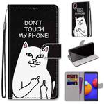 For Samsung Galaxy A01 Core Coloured Drawing Cross Texture Horizontal Flip PU Leather Case with Holder & Card Slots & Wallet & Lanyard(Middle Finger White Cat)