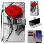 For Samsung Galaxy A6 2018 Coloured Drawing Cross Texture Horizontal Flip PU Leather Case with Holder & Card Slots & Wallet & Lanyard(Red Rose On Wooden)