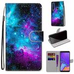 For Samsung Galaxy A9 2018 Coloured Drawing Cross Texture Horizontal Flip PU Leather Case with Holder & Card Slots & Wallet & Lanyard(Purple Green Starry Sky)