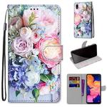 For Samsung Galaxy A10 Coloured Drawing Cross Texture Horizontal Flip PU Leather Case with Holder & Card Slots & Wallet & Lanyard(Light Pink Bouquet)