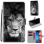 For Samsung Galaxy A20e Coloured Drawing Cross Texture Horizontal Flip PU Leather Case with Holder & Card Slots & Wallet & Lanyard(Black and White Lion Head)