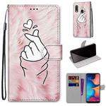 For Samsung Galaxy A20e Coloured Drawing Cross Texture Horizontal Flip PU Leather Case with Holder & Card Slots & Wallet & Lanyard(Pink Hands Than Hearts)