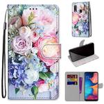 For Samsung Galaxy A20e Coloured Drawing Cross Texture Horizontal Flip PU Leather Case with Holder & Card Slots & Wallet & Lanyard(Light Pink Bouquet)