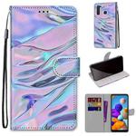 For Samsung Galaxy A21 Coloured Drawing Cross Texture Horizontal Flip PU Leather Case with Holder & Card Slots & Wallet & Lanyard(Fluorescent Water Pattern)