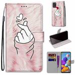 For Samsung Galaxy A21s Coloured Drawing Cross Texture Horizontal Flip PU Leather Case with Holder & Card Slots & Wallet & Lanyard(Pink Hands Than Hearts)