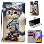 For Samsung Galaxy A31 Coloured Drawing Cross Texture Horizontal Flip PU Leather Case with Holder & Card Slots & Wallet & Lanyard(Leather Shoes Cat)