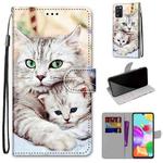 For Samsung Galaxy A41 Coloured Drawing Cross Texture Horizontal Flip PU Leather Case with Holder & Card Slots & Wallet & Lanyard(Big Cat Hugging Kitten)