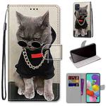 For Samsung Galaxy A51 Coloured Drawing Cross Texture Horizontal Flip PU Leather Case with Holder & Card Slots & Wallet & Lanyard(Golden Chain Grey Cat)