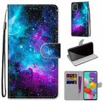 For Samsung Galaxy A51 Coloured Drawing Cross Texture Horizontal Flip PU Leather Case with Holder & Card Slots & Wallet & Lanyard(Purple Green Starry Sky)