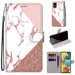 For Samsung Galaxy A51 5G Coloured Drawing Cross Texture Horizontal Flip PU Leather Case with Holder & Card Slots & Wallet & Lanyard(Stitching Pink Stone Pattern)