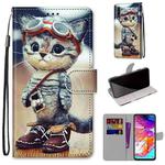 For Samsung Galaxy A70 Coloured Drawing Cross Texture Horizontal Flip PU Leather Case with Holder & Card Slots & Wallet & Lanyard(Leather Shoes Cat)