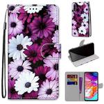 For Samsung Galaxy A70 Coloured Drawing Cross Texture Horizontal Flip PU Leather Case with Holder & Card Slots & Wallet & Lanyard(Chrysanthemum Pink White Purple)