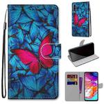 For Samsung Galaxy A70 Coloured Drawing Cross Texture Horizontal Flip PU Leather Case with Holder & Card Slots & Wallet & Lanyard(Big Red Butterfly On Blue)