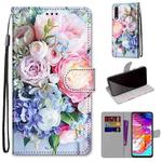 For Samsung Galaxy A70 Coloured Drawing Cross Texture Horizontal Flip PU Leather Case with Holder & Card Slots & Wallet & Lanyard(Light Pink Bouquet)