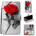 For Samsung Galaxy A71 Coloured Drawing Cross Texture Horizontal Flip PU Leather Case with Holder & Card Slots & Wallet & Lanyard(Red Rose On Wooden)