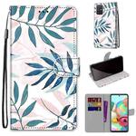 For Samsung Galaxy A71 5G Coloured Drawing Cross Texture Horizontal Flip PU Leather Case with Holder & Card Slots & Wallet & Lanyard(Pink Green Needles)