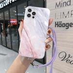 For iPhone 12 mini Marbled IMD Shockproof TPU Protective Case with Lanyard (Pink Grey)