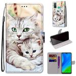 For Huawei P smart 2020 Coloured Drawing Cross Texture Horizontal Flip PU Leather Case with Holder & Card Slots & Wallet & Lanyard(Big Cat Holding Kitten)